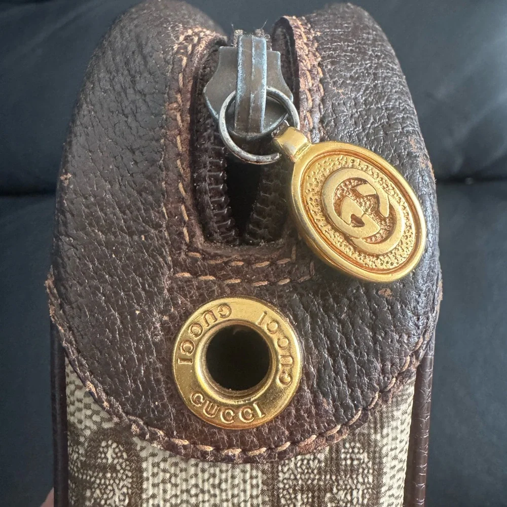 Gucci Beige and Brown Monogram Pouch Preloved Used - Picture 7 of 17